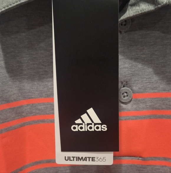 Ultimate  365 Adidas Gray and Red Striped Golf  Polo Shirt (Smoke Free Home) - Picture 6 of 11